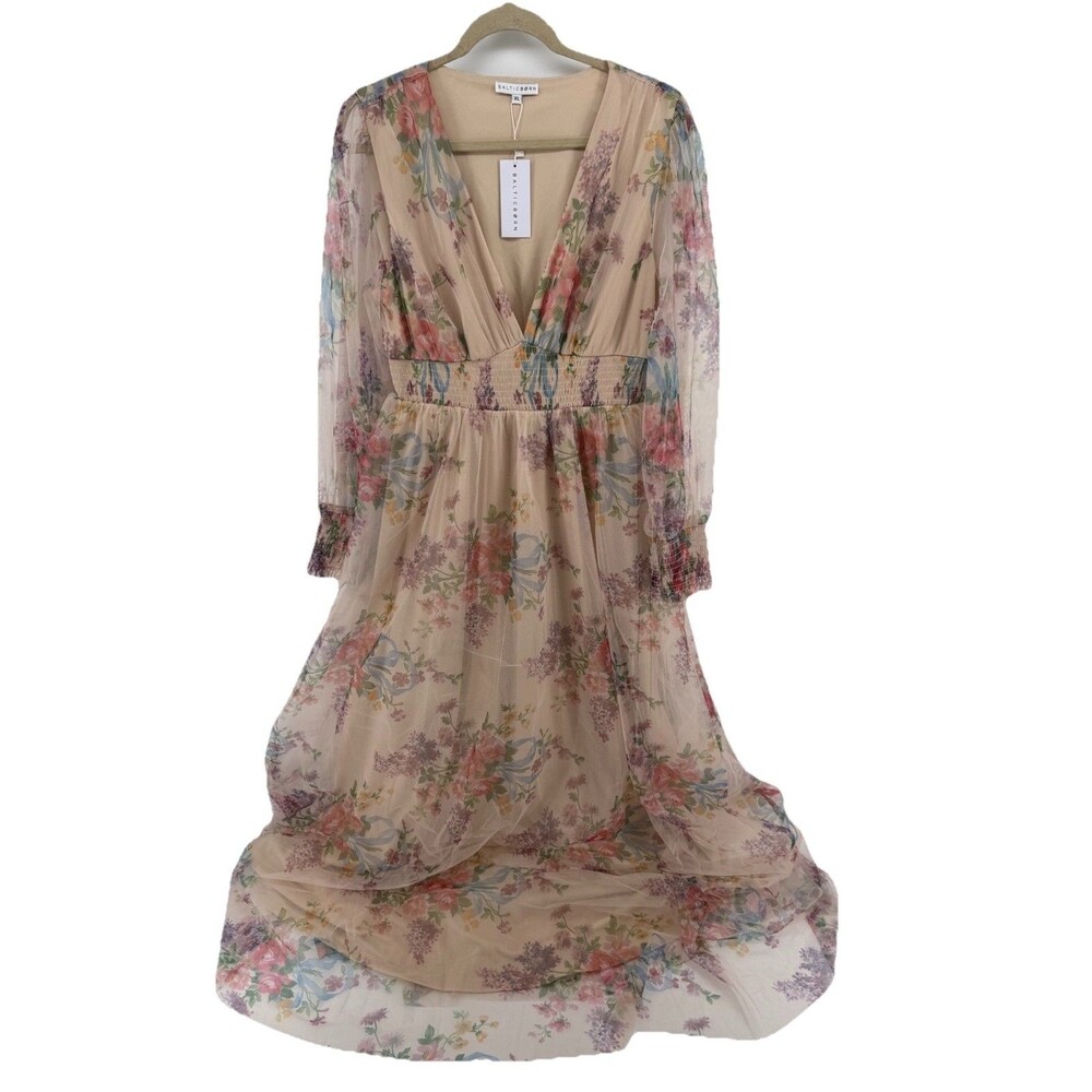 NWT Baltic Born Women's XL Romantic Floral Layla Tulle Maxi Dress Long Sleeve - Picture 4 of 16